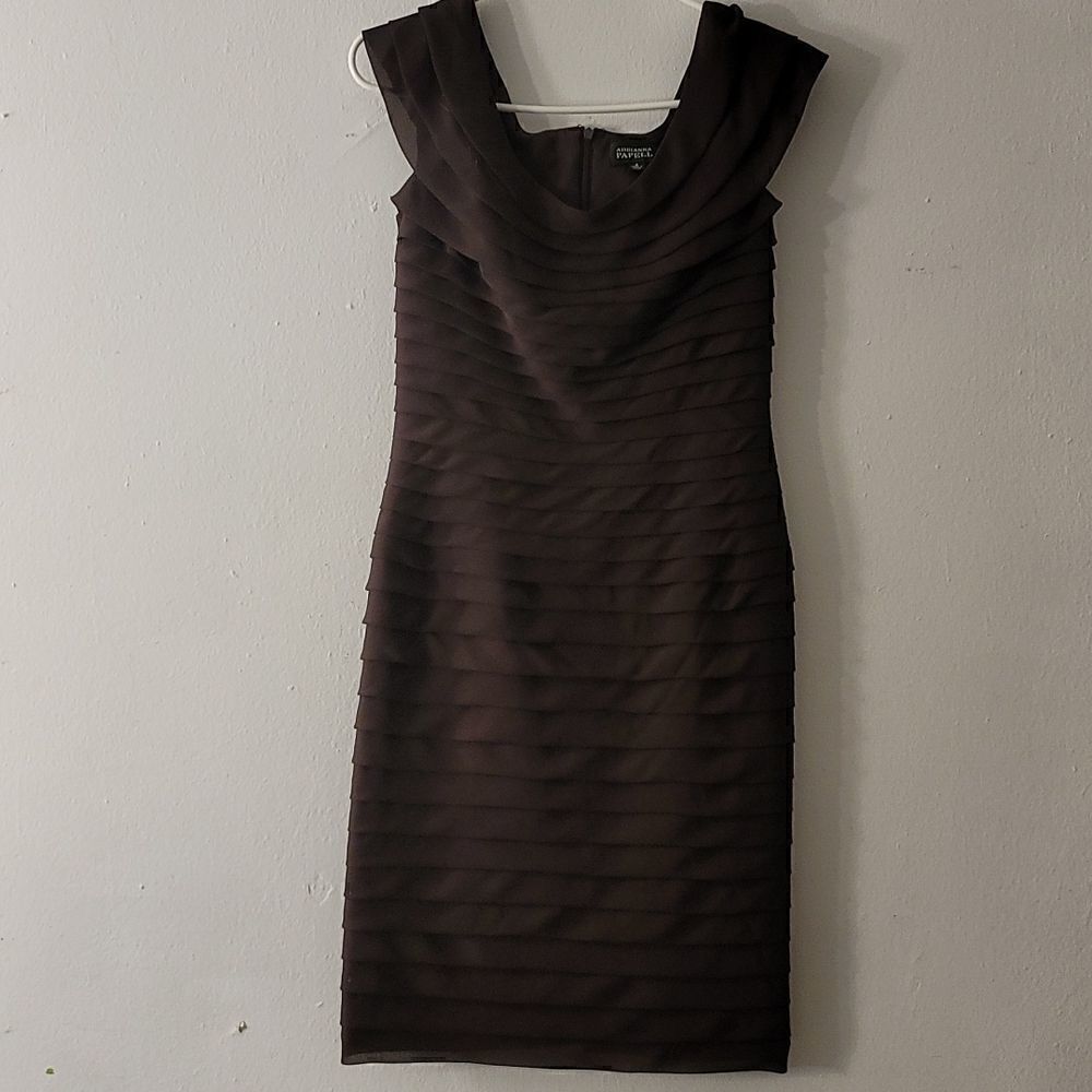 Adriana Papell Womens Brown Sleeveless Multi Tier Crepe dress Size 6